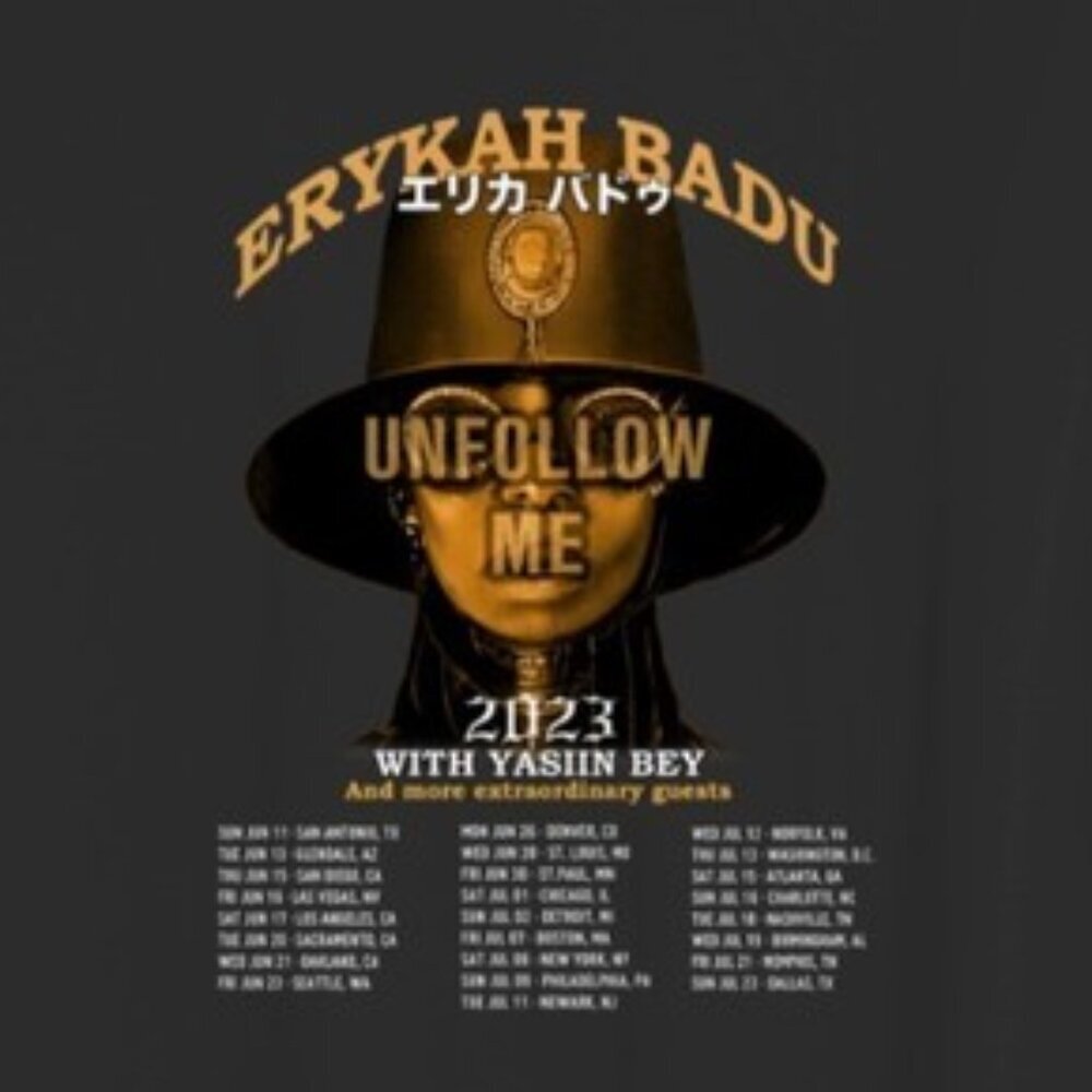 Erykah Badu Unfollow Me Tour 2023 2 Sided Unisex Music Fan T-Shirt  165 - Picture 3 of 6